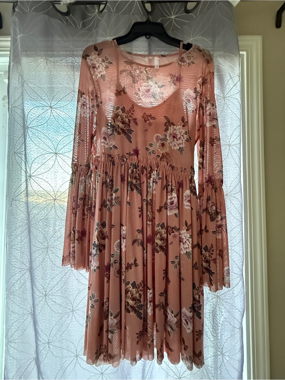 Xhilaration Dusty Rose Floral Long-Sleeve Bell Dress